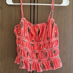 Free People Floral Red Ruched Women's Top